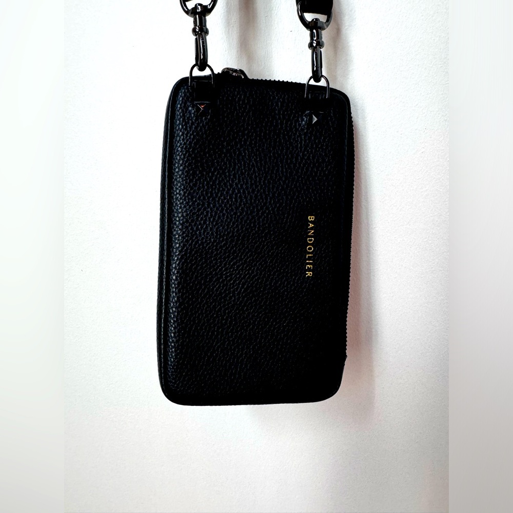 BANDOLIER Pebble Leather Expanded Zip Pouch, Black/Pewter